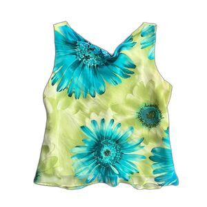 Dressbarn green floral blouse sheer overlay top